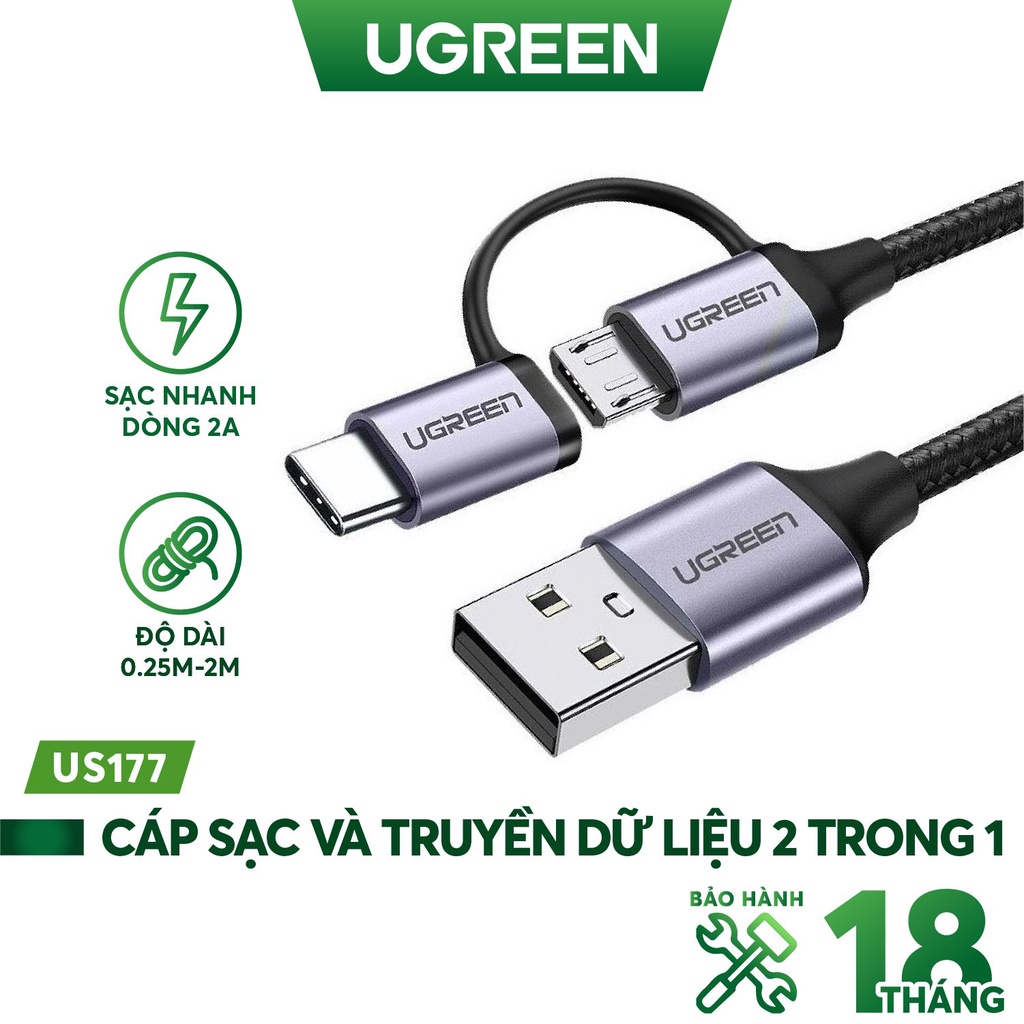 Dây sạc và truyền dữ liệu đa năng 2 trong 1 USB2.0 sang UGREEN US177 | BigBuy360 - bigbuy360.vn