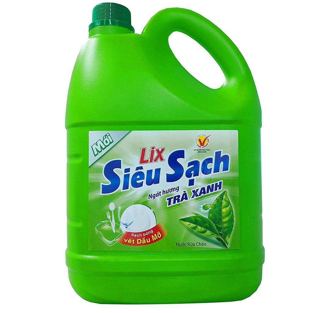 Nước rửa chén Lix Siêu sạch hương Chanh/Trà xanh  can 3.6kg
