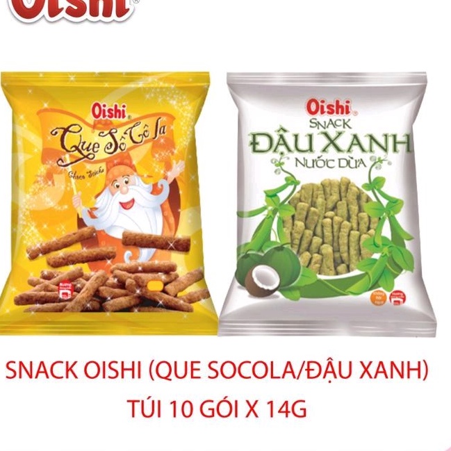 Snack Oishi (que Socola/Đậu xanh) túi 10 gói x 14g
