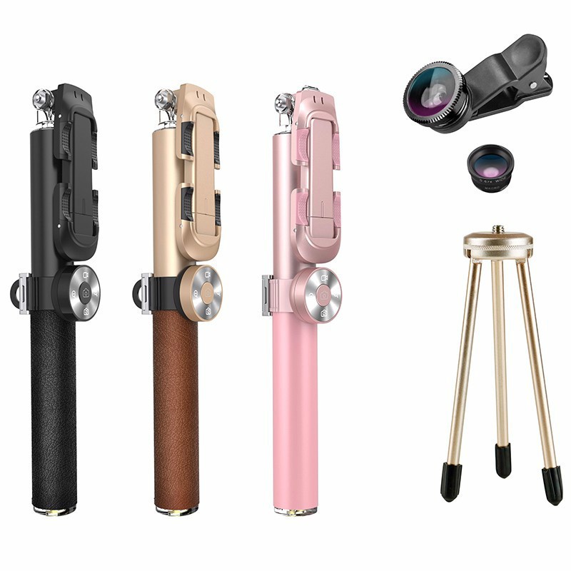 Bộ gậy tự sướng 3 Lens camera Leather Selfie Stick chính hãng | BigBuy360 - bigbuy360.vn