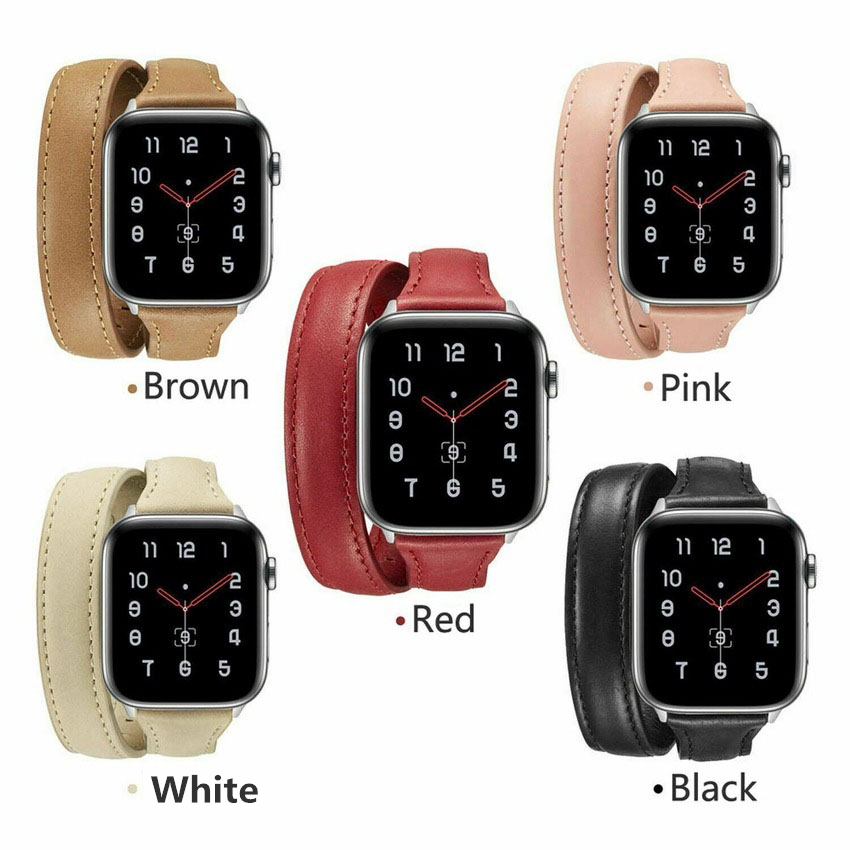 Dây đeo 2 vòng bằng da sang trọng dành cho iWatch 6 SE 5 4 3 2 1 40mm 44mm 42MM 38MM