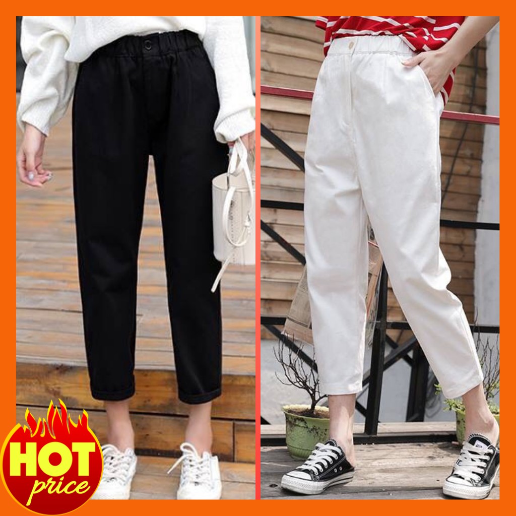 Quần Baggy Nữ Lưng Thun 1 nút - Quần Baggy Jean - Tashop