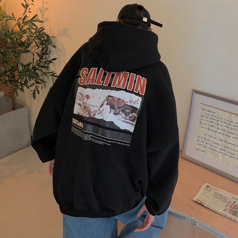 Áo Hoodie Nhung Dáng Rộng Phong Cách Hip hop Thời Trang Dành Cho Nam M-8XL