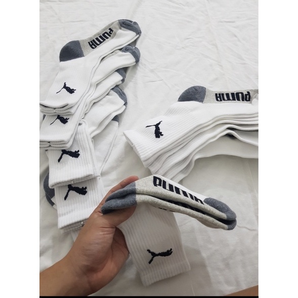 Tất Puma Thể Thao Cao Cấp Màu Trắng Pha Xám Gót