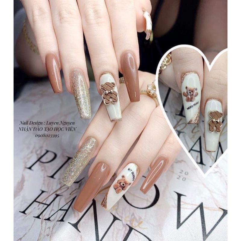 Charm gấu đá xà cừ trang trí móng