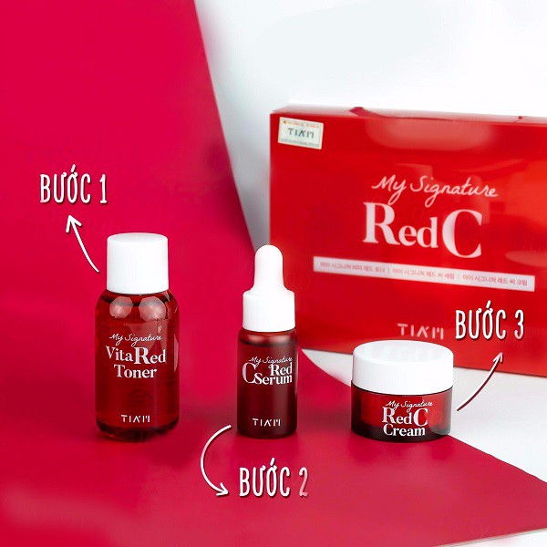 [SALE RẺ - HSD 11/2022] Tách set Bộ kit 3 món dưỡng trắng, mờ thâm, làm đều màu da Tia'm My Signature Red C Kit 67ml