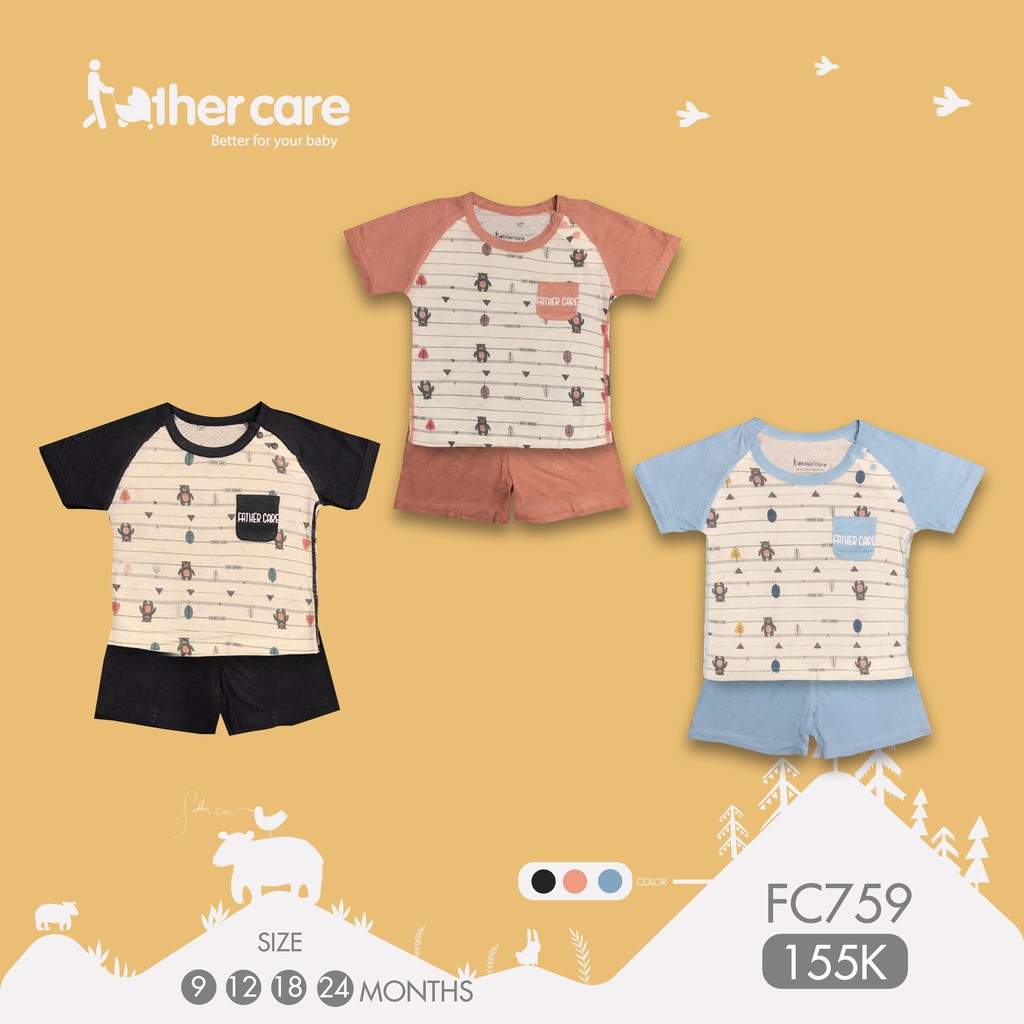 Bộ trẻ em FatherCare Raglan Cộc - Gấu (Họa tiết - Trơn) FC759 9M -12M -18M - 24M