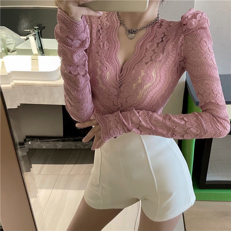 Áo Nhung Tay Dài Phồng Cổ Chữ V Thời Trang Thu Đông Mới