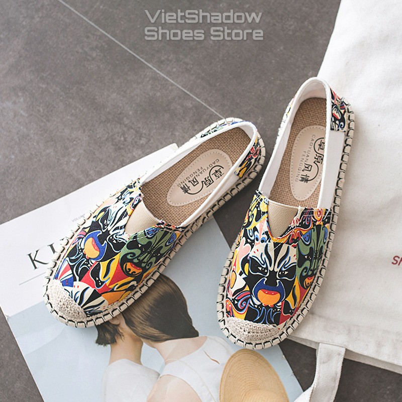 Slip on cói nữ - Giày lười vải nữ họa tiết - Chất liệu vải bố cotton in họa tiết