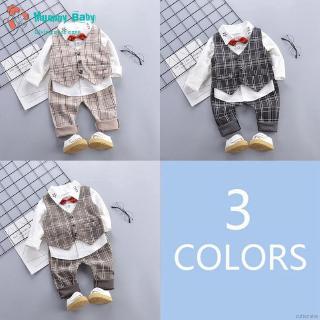 Set áo thun tay dài & áo gile & quần dài cho bé trai