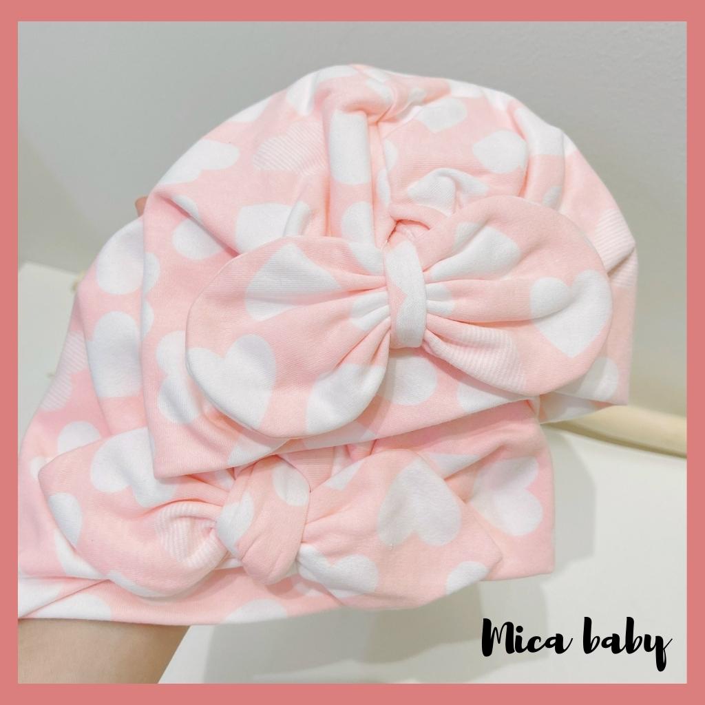 Mũ nón turban chất cotton màu hồng trái tim dễ thương cho bé gái MTB166 Mica Baby