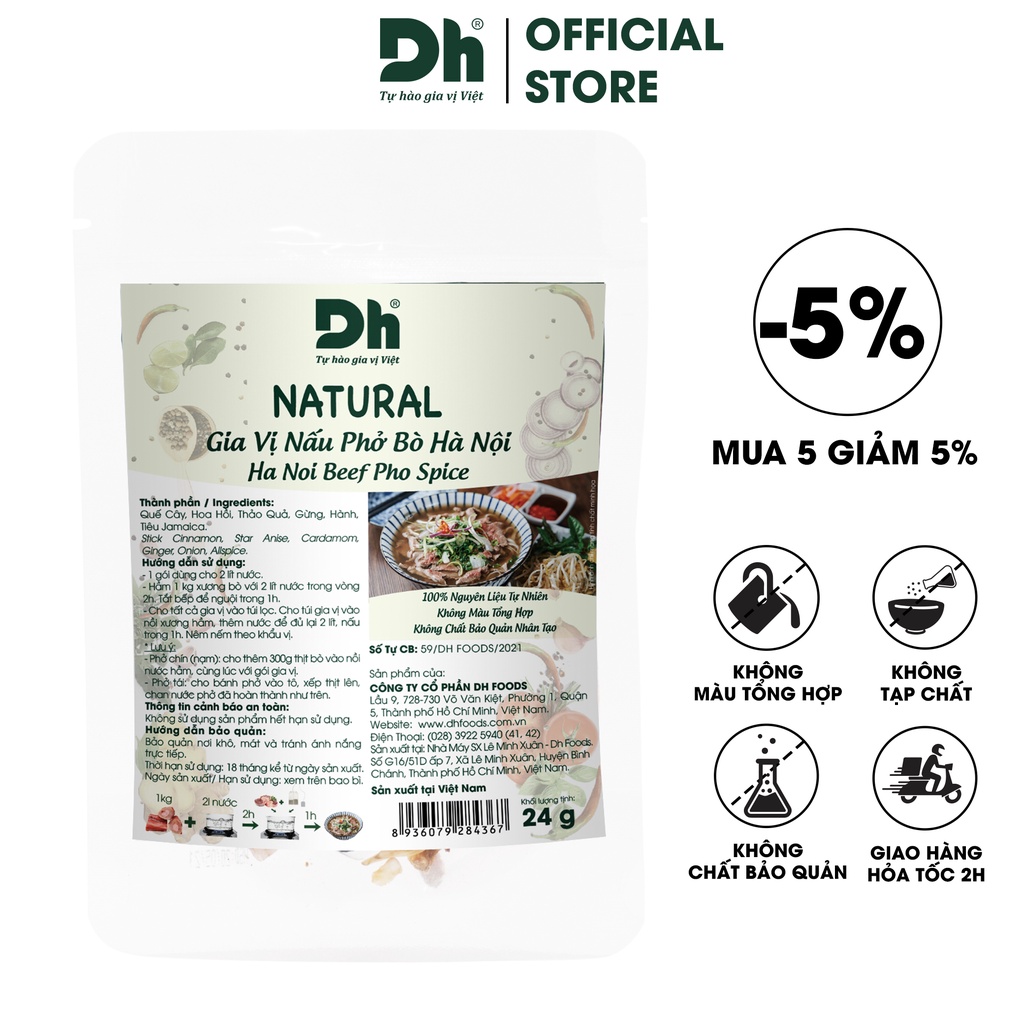 Gia vị nấu phở bò Hà Nội Natural Dh Foods gia vị nấu phở 24gr