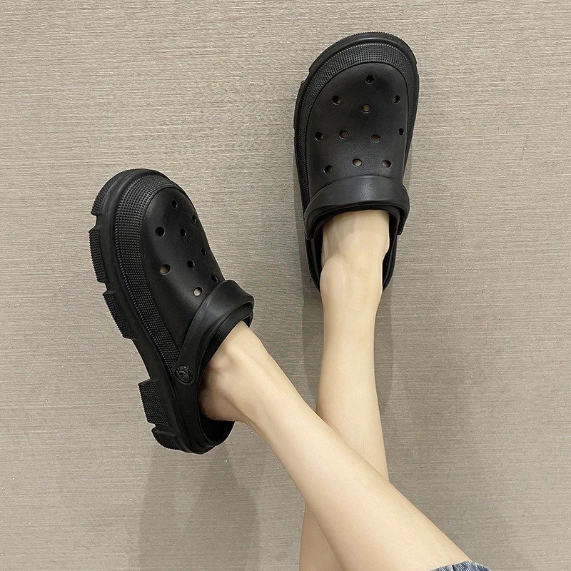 Lingmeisnow Giày Sandal Đế Dày Tăng Chiều Cao Hai Lỗ Chống Trượt Phong Cách Hàn Quốc Cho Cặp Đôi
