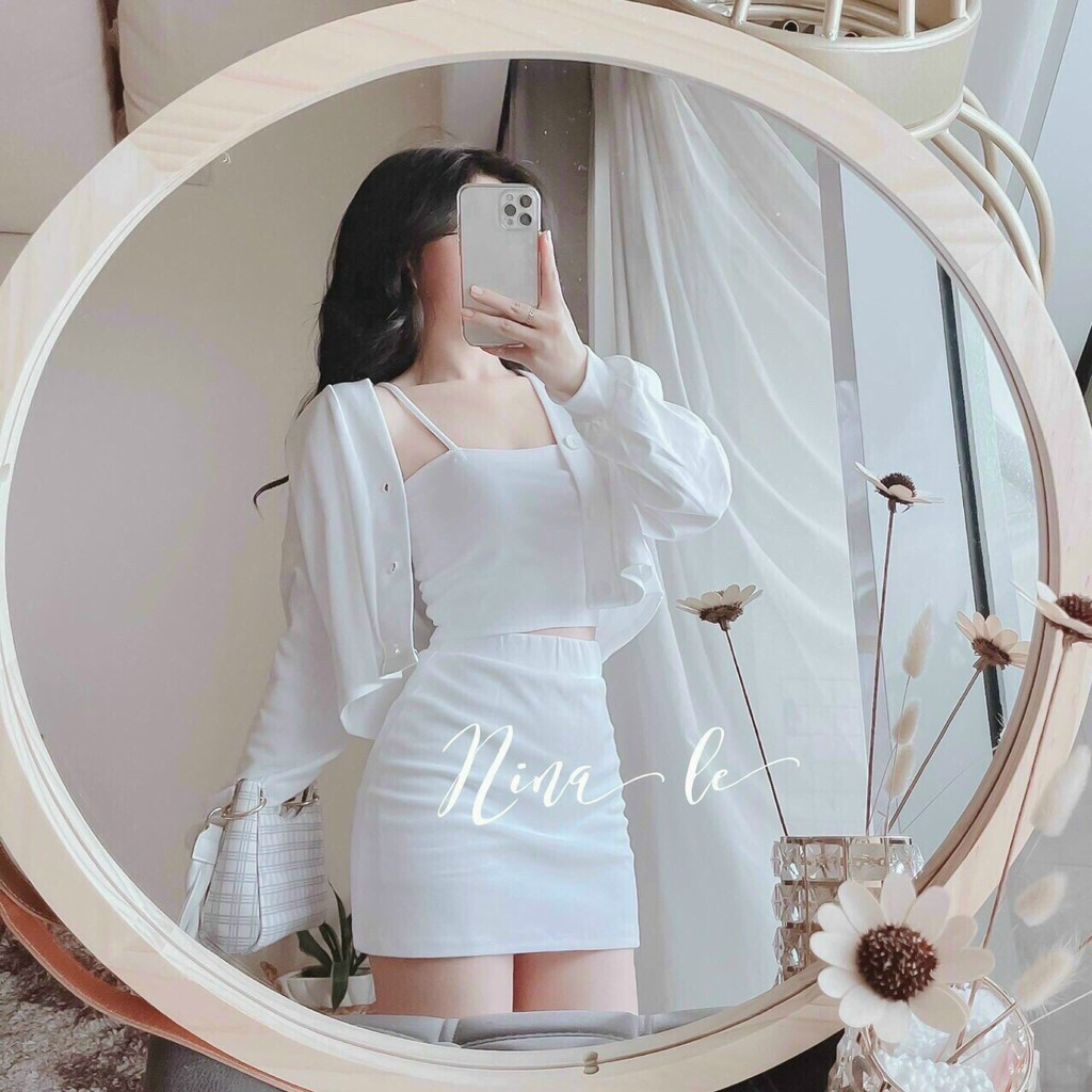 Set ba món áo hai dây kèm chân váy khoác cardigan siêu cute cho nàng dễ thương dạo phố
