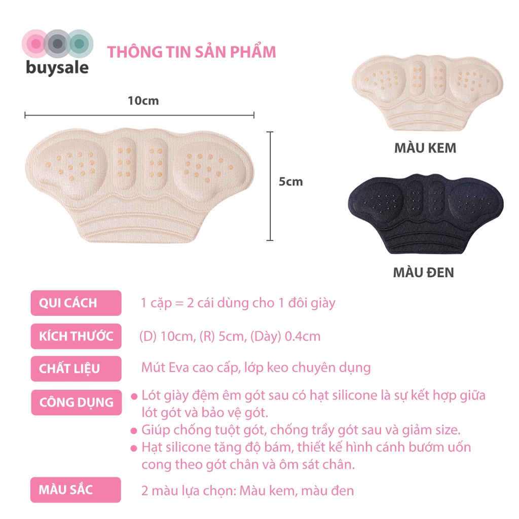 Lót giày bảo vệ gót chân, giảm size chất liệu EVA cao cấp có ép hạt silicone BuySales - BSPK275
