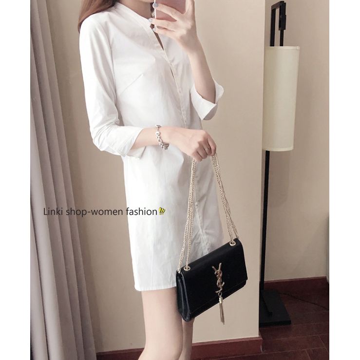 Korean white dress long sleeved simple office women dress | BigBuy360 - bigbuy360.vn