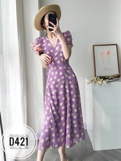Bigsize Đầm maxi cúc tím D421