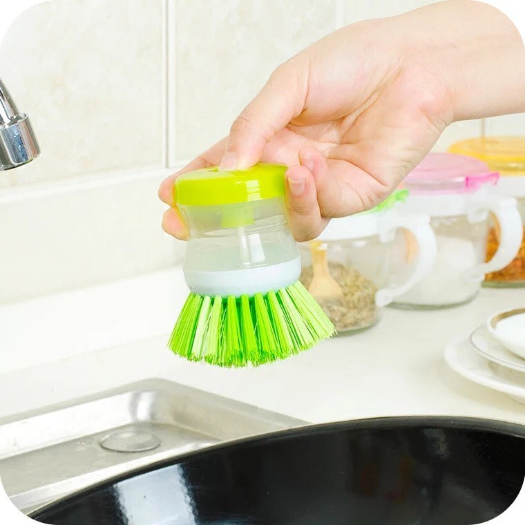 Bàn Chải Thủy Lực Rửa Chén Có Ngăn Đựng Xà Phòng Tiện Lợi