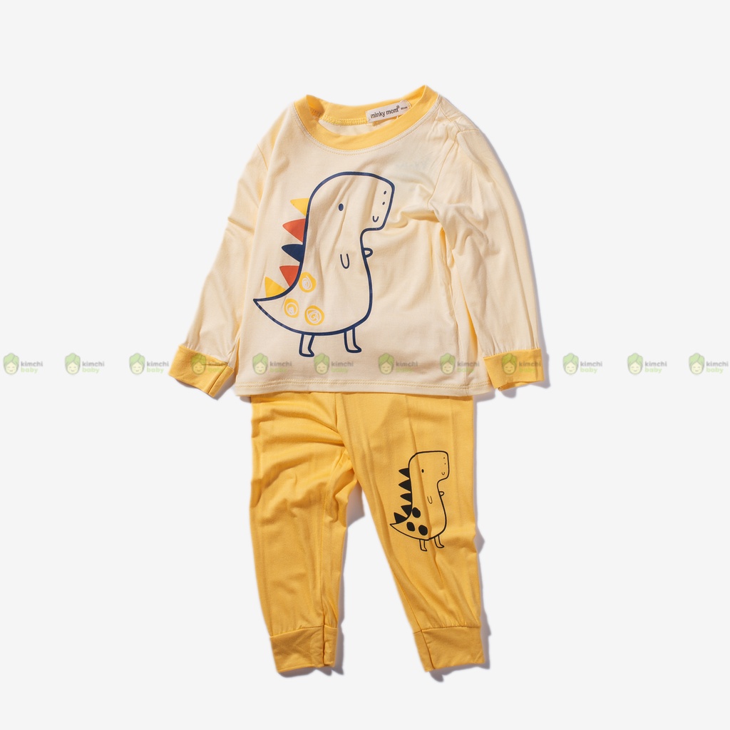 Bộ Thun Lạnh Dài Tay Cho Bé Gái, Bé Trai Minky Mom Hoạ Tiết Cá Heo Viền Cổ, Bộ Quần Áo Cho Bé Mặc Nhà MKMTD2215