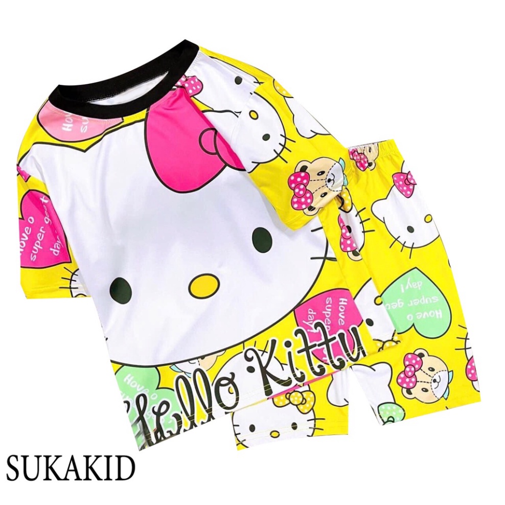 ( Chuyên sỉ lẻ Quần áo trẻ em ) Đồ bộ bé gái siêu đẹp hình in 3D chất liệu thoáng mát mềm mịn co hình mecki ô vuông  mèo