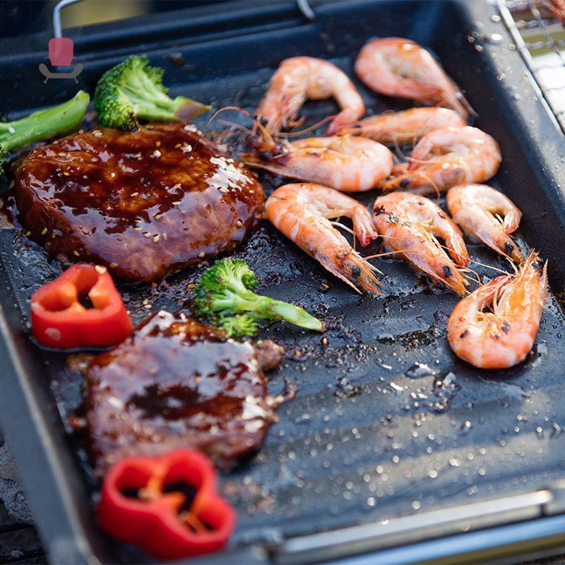 Vỉ Nướng Bbq Ngoài Trời Chống Dính Hình Vuông Dày Dặn Có Hai Tay Cầm Tiện Dụng