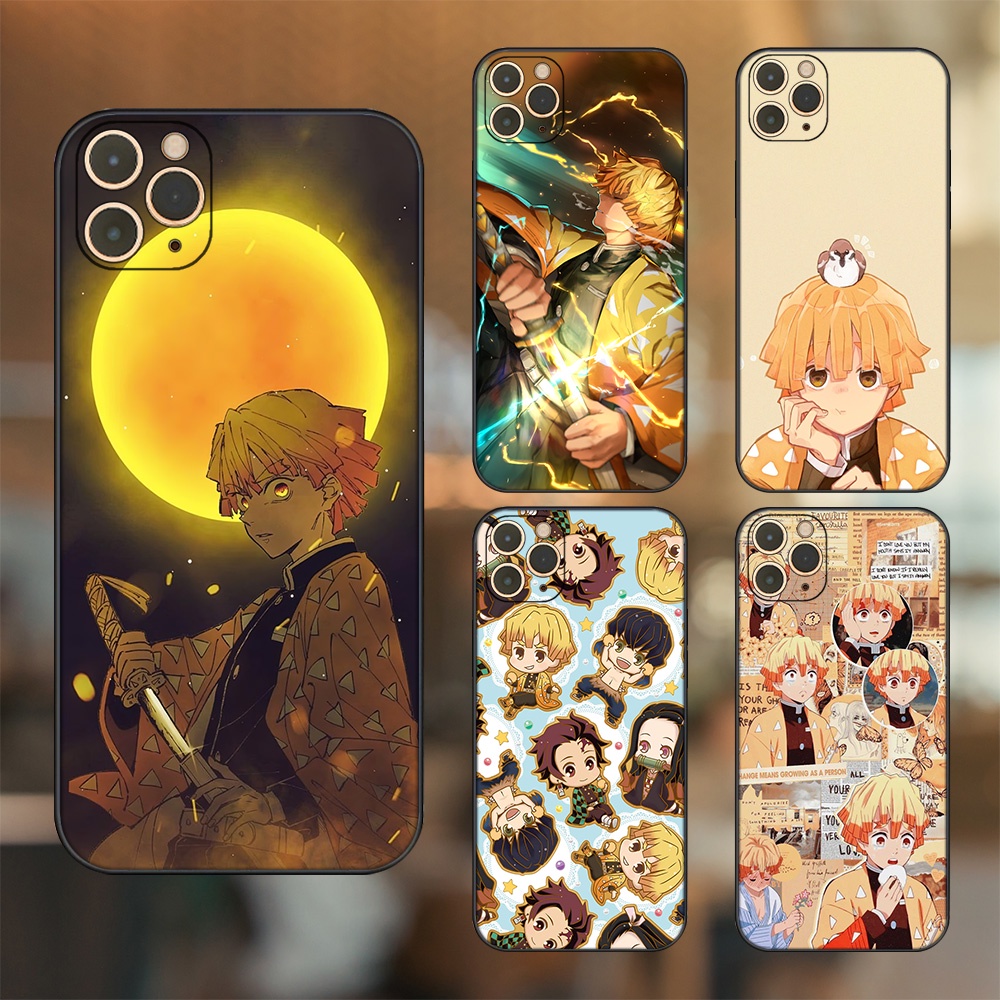 Ốp lưng iPhone 11 Pro Max dẻo đen cạnh vuông in hình Zenitsu Kimetsu no Yaiba