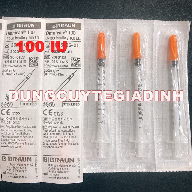 Combo 5 cây Bơm tiêm tiểu đường Isulin B.Braun 1ml