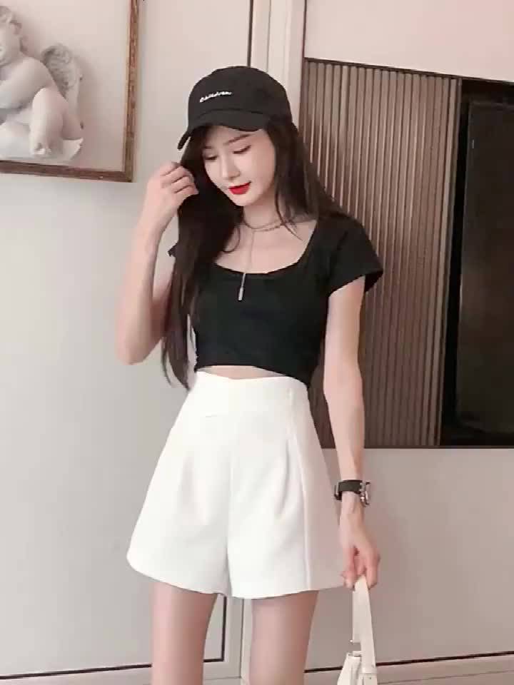 Quần short nữ ống rộng cạp cao vắt chéo xếp ly quần đùi bigsize đến 80kg mặc ở nhà, đi chơi,dạo phố vào mùa hè | BigBuy360 - bigbuy360.vn