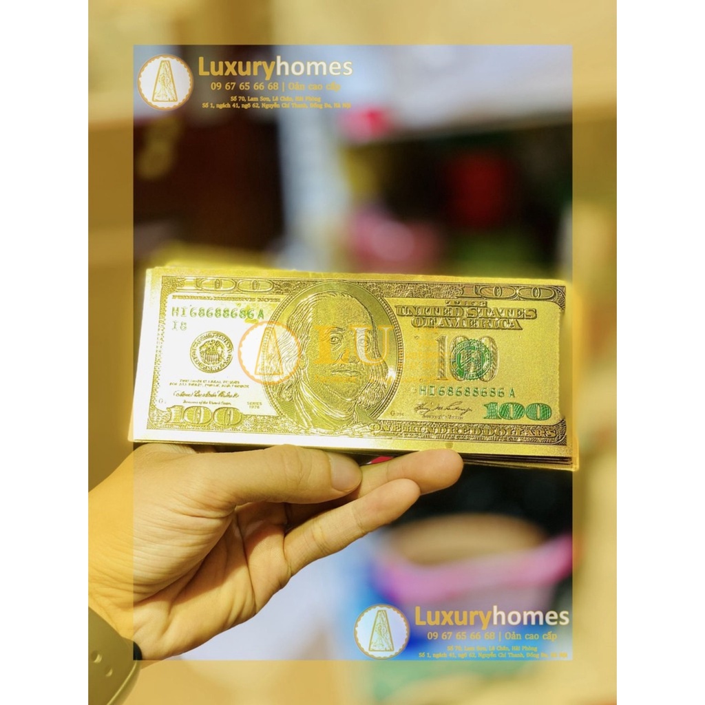 Combo sỉ 100 tờ Tiền USD vàng, đồng đô la mạ vàng, làm tháp tỏi, làm Oán, giỏ hoa, giỏ quà | LU