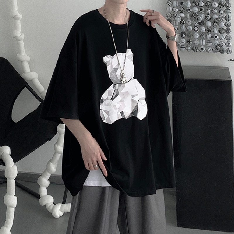 Áo thun tay ngắn dáng rộng in hình gấu phong cách hip hop Hàn Quốc sành điệu cho nam size S-8XL
