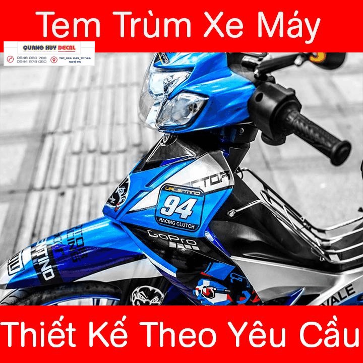 Tem trùm xe sirius xanh bạc, độ team dán phủ decal xe máy spark giá rẻ đẹp