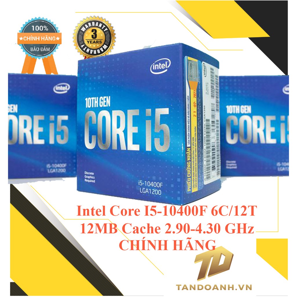 BỘ VI XỬ LÝ Intel Core I5-10400F 6C/12T 12MB Cache 2.90 GHz Upto 4.30 GHz (CHÍNH HÃNG)