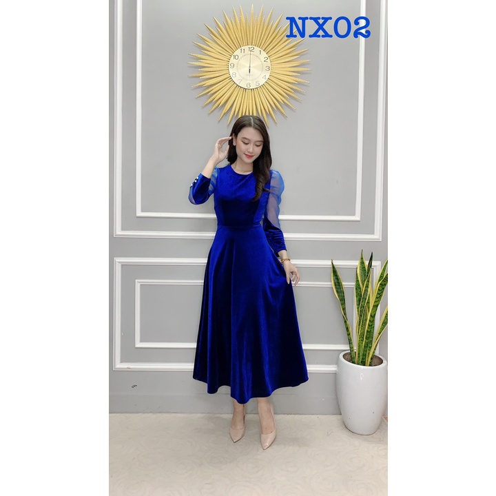 Đầm Trung Niên Sang Trọng Cao Cấp Đẹp Huy Hoàng Anh,Váy Nữ Cho Mẹ Lụa Dự Tiệc Công Sở Trên 30,40 Tuổi Qua Gối Xòe NX VN