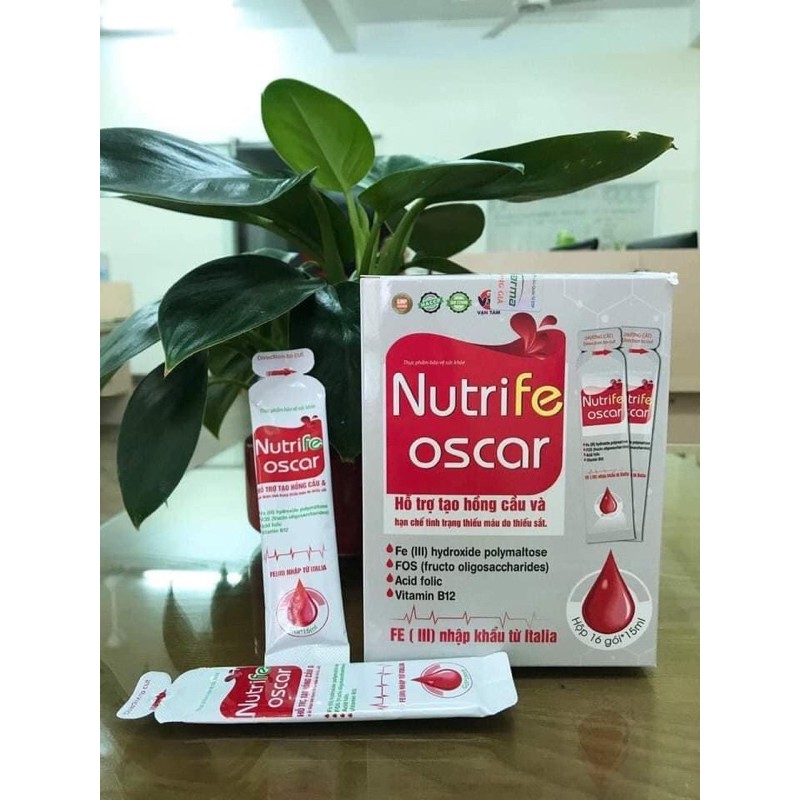 sắt nước Nutrife oscar hộp 16 gói - dùng được cho trẻ từ 6 tháng tuổi hỗ trợ tạo Hồng cầu hạn chế thiếu máu do thiếu sắt