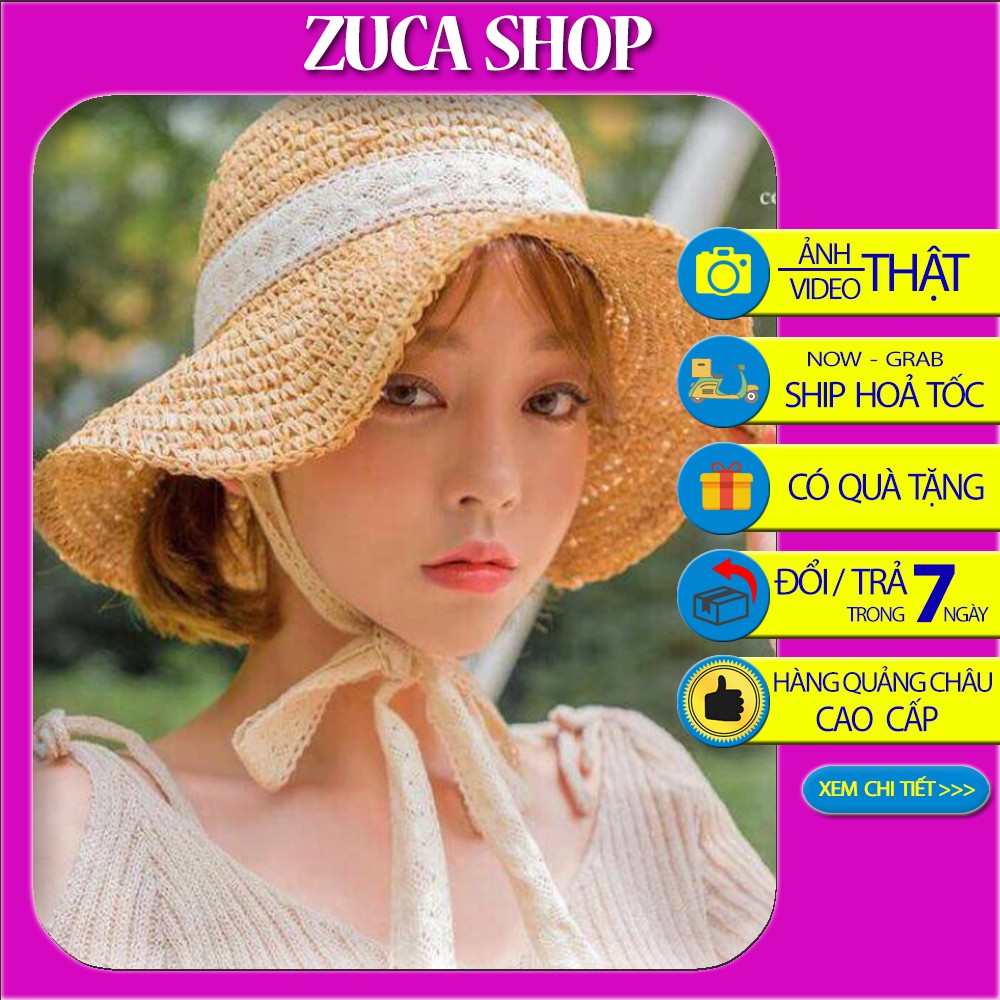 [ẢNH THẬT] Mũ cói đi biển - Mũ cói mềm quai ren vintage ( mẹ và bé) Zuca Shop