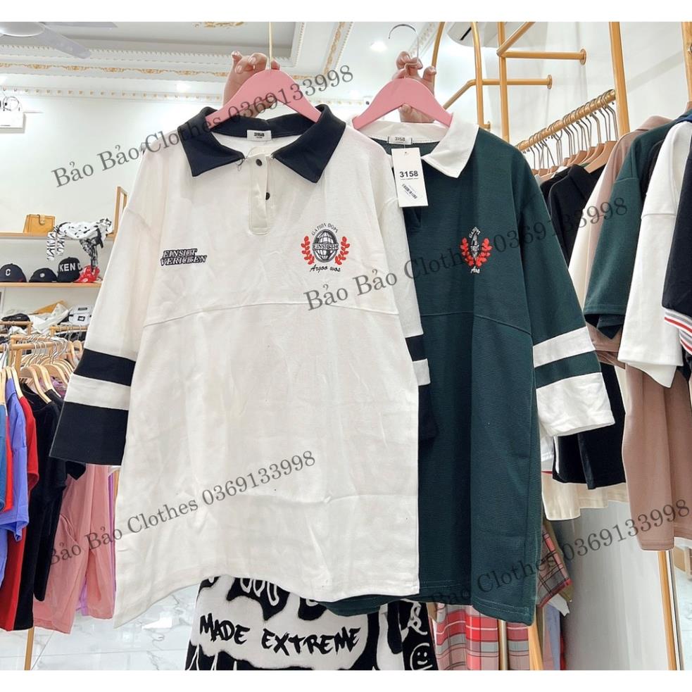 Áo Thun Polo Nam Nữ  Form Rộng Phối Cổ Thêu Ngực Vải Dày Mịn Thoáng Mát Thiết Kế Thời Trang Kiểu Dáng Năng Động