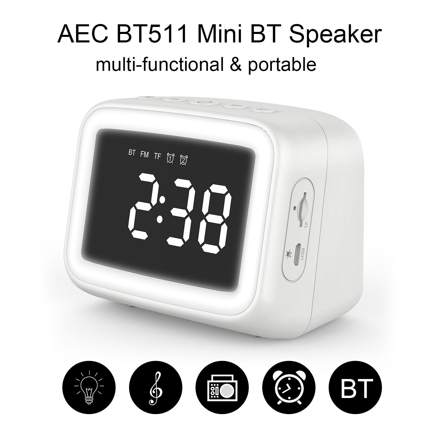 Loa Bluetooth AMORUS AEC BT511 Tích Hợp Đồng Hồ Tiện Dụng