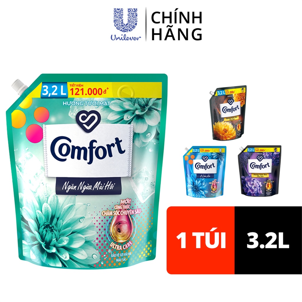 Nước xả Comfort làm mềm vải 3.2L/túi đủ màu lựa chọn
