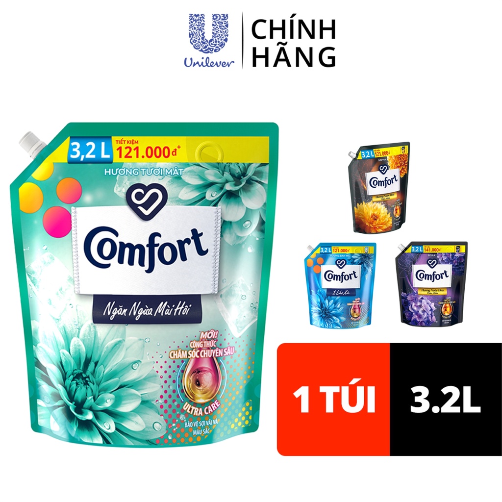 Nước xả làm mềm vải Comfort Chăm sóc Chuyên sâu túi 3.2L