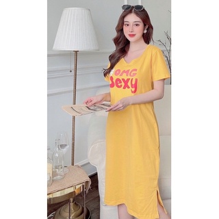 Váy suông tay ngắn form rộng chất mềm mát dáng dài in chữ đẹp quyến rủ ttds0383