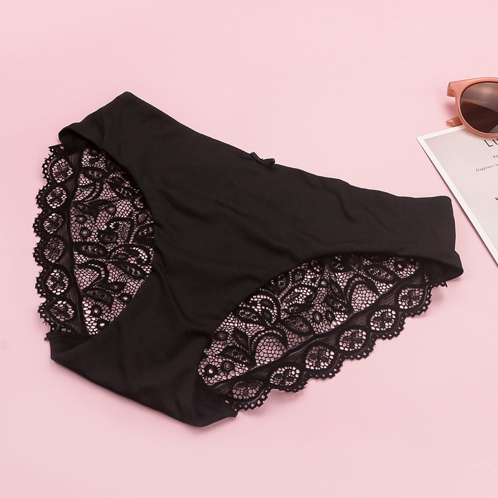 Quần Lót Nữ Thun Lạnh Phối Ren Cạp Vừa Luperi Dáng Bikini Mềm Mịn Co Giãn Không Lằn Mông Kháng Khuẩn Khử Mùi Tốt Sp76