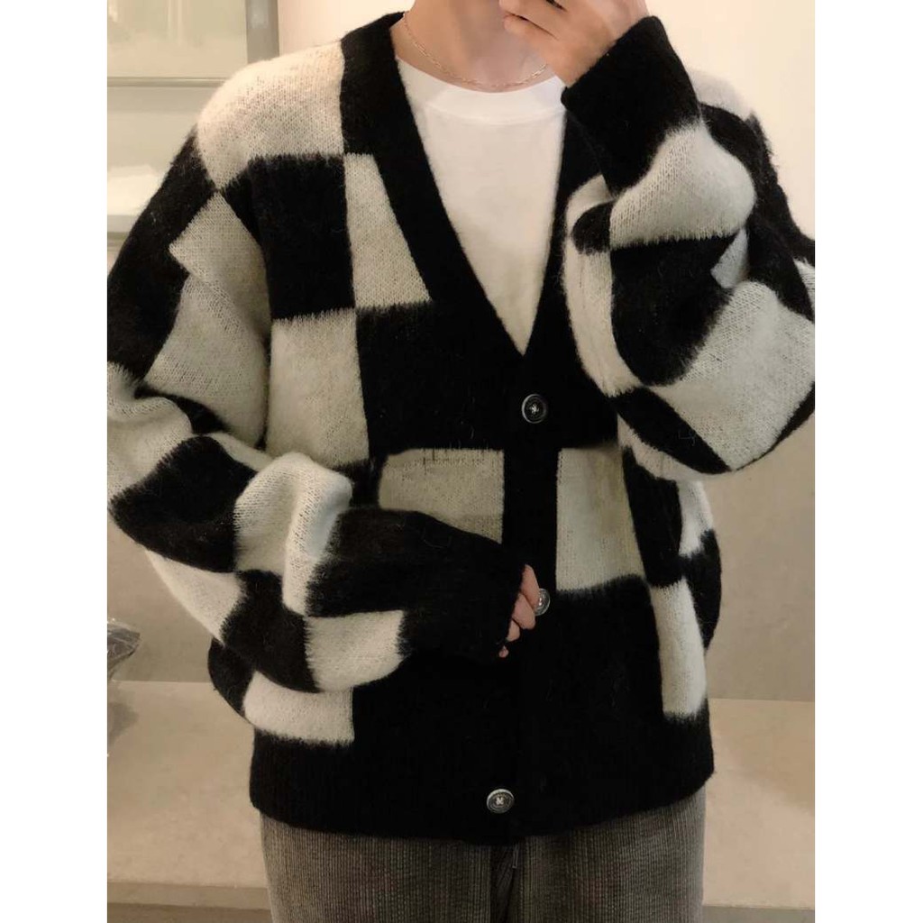 Áo khoác cardigan jisoo blackpink mặc kẻ caro vải len dệt kim thu đông 2021