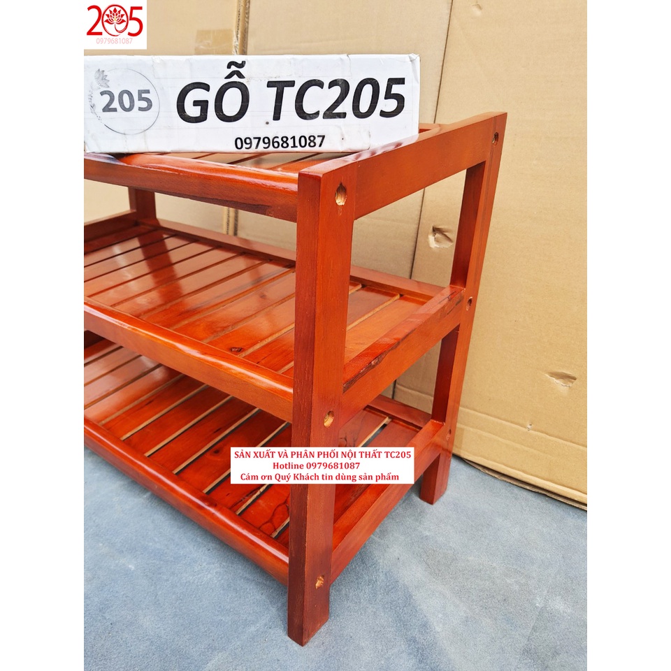 Kệ giày dép gỗ 3 tầng ngang 60 gỗ cao su màu tự nhiên