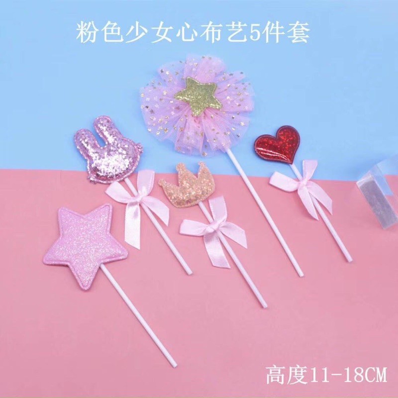 Set 5 cây cắm 3D trang trí bánh sinh nhật dễ thương