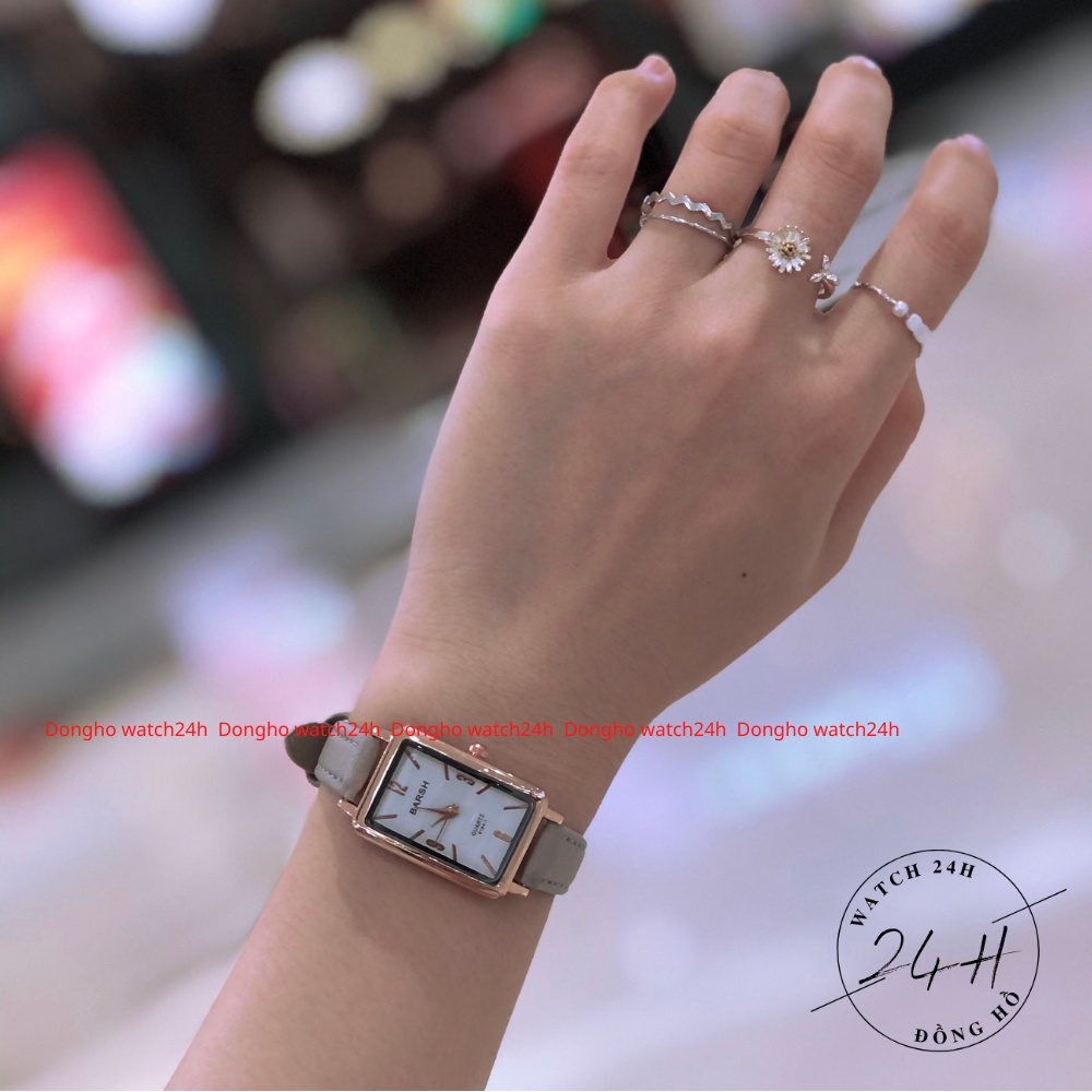Đồng hồ nữ dáng vuông dài BARSH ,kiểu dáng vintage sang trọng ,dây da dập may viền tỉ mỉ