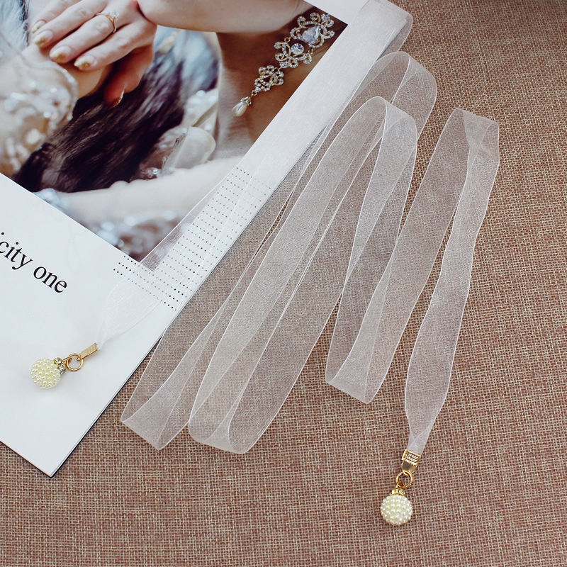 Đai váy vải voan trơn gắn ngọc, dây lưng nữ thắt nơ thanh lịch