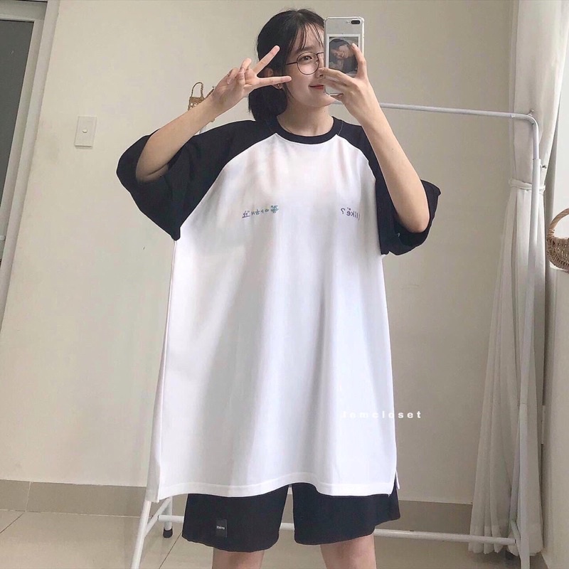 Bộ phối màu Áo phông tay zaclang mix quần short đùi in chữ hàn trước ngực - set nữ Ilike chất coton đẹp form < 67kg | BigBuy360 - bigbuy360.vn