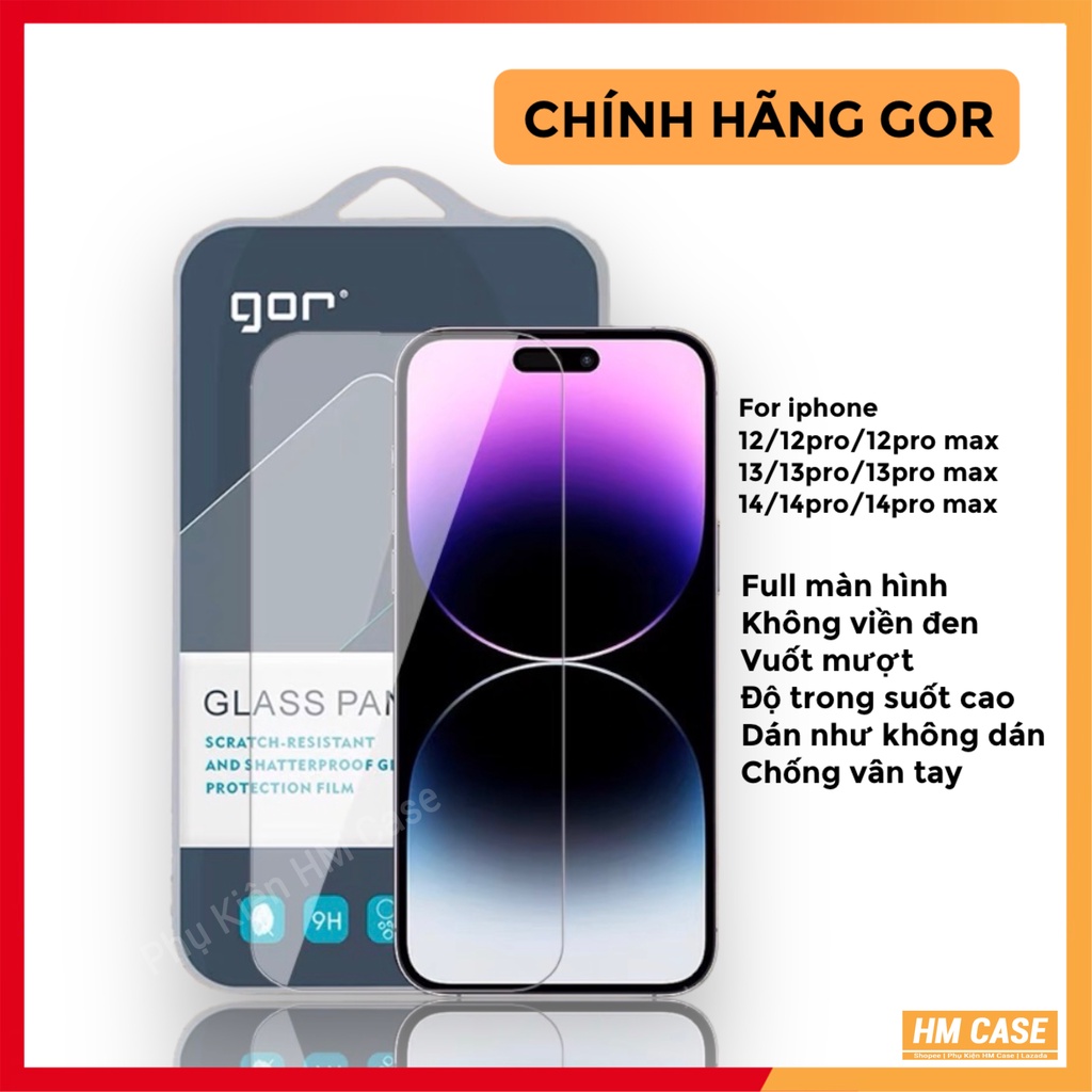 Cường lực Gor iPhone 14, 14 Pro, 14 Plus, 14 Promax, iPhone 13, 13 Pro, 13 Promax, 12, 12 Pro, 12 Promax, Chính hãng GOR