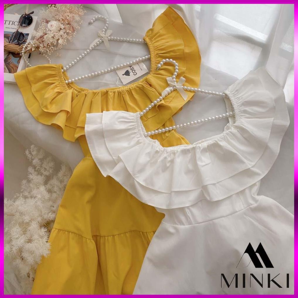 [TTTK] ĐẦM VÀNG TRẮNG BẸT VAI - CHẤT LIỆU CAO CẤP - MÀU TRẮNG , VÀNG [2021] | BigBuy360 - bigbuy360.vn