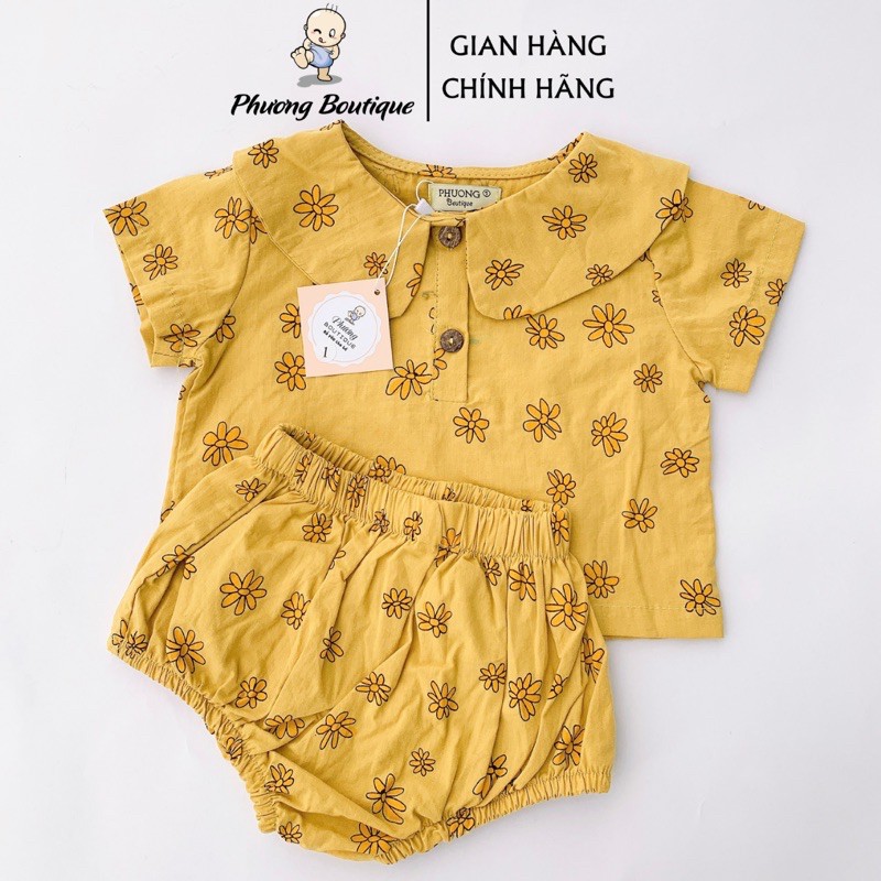 Quần áo trẻ em Phuongboutique set bộ đồ thô cao cấp hoa cúc cho bé sơ sinh đến 12kg